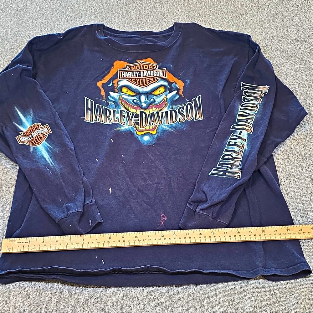 Harley-Davidson Long Sleeve T-Shirt Black Blue Graphic Chester's Reno Nevada Lg.